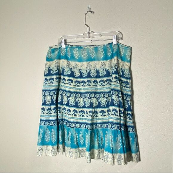 Vintage Chaps Boho Coastal Cowgrl Blue Cotton Skirt Women's Size 16 - Picture 10 of 11